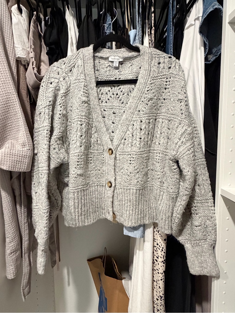Top Shop Chunky Knit V-Neck Cardigan Sweater - Light Gray